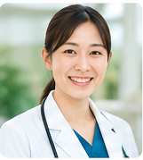 タブレットを使う日本人女性医師